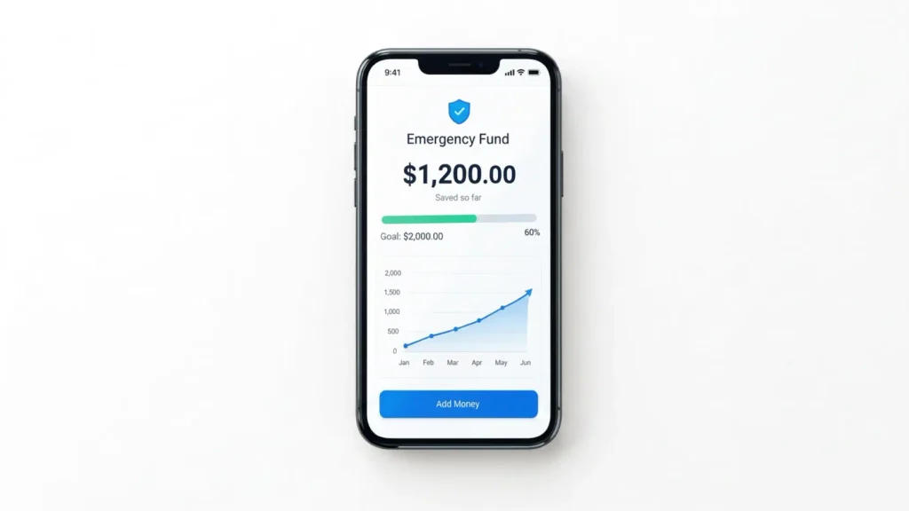 Emergency fund savings app displayed on a smartphone